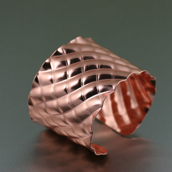 Crisscross Wave Copper Cuff Bracelet – Left Side View