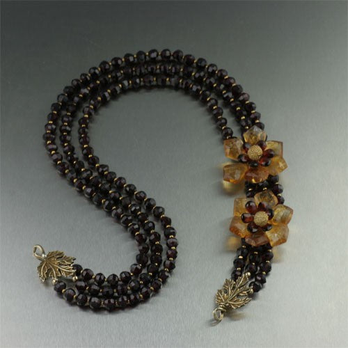Faceted Garnets and Citrine Flower Necklace