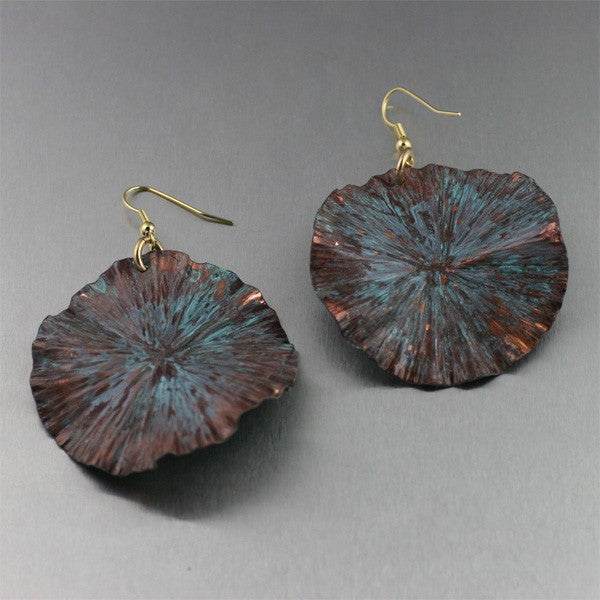 Large Maroon Patinated Lily Pad Earrings