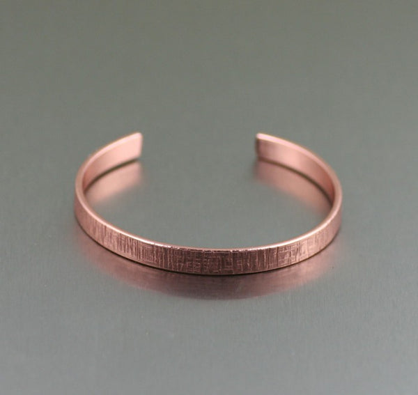 Linen Copper Cuff Bracelet – Thin – Laying Flat View