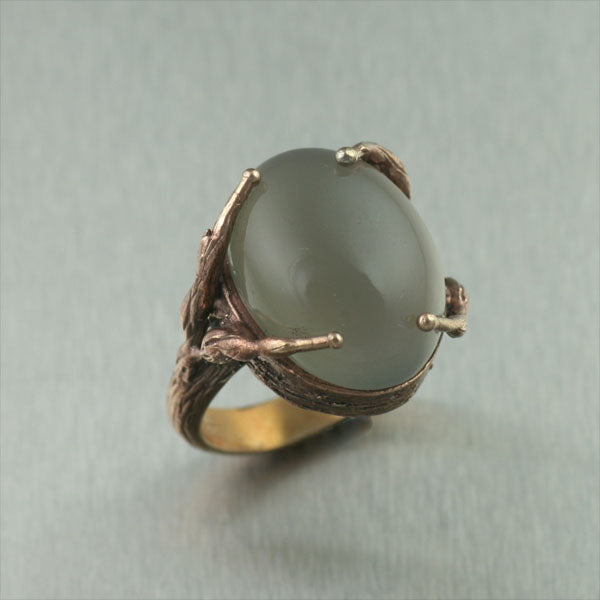 Bronze Tree Branch Ring with Grey Moonstone