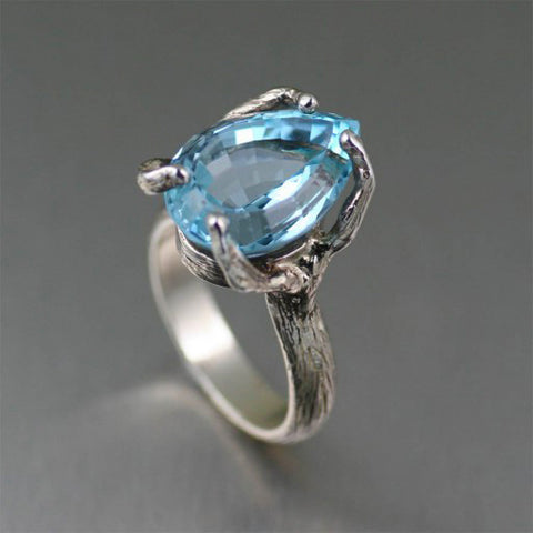 Pear Cut Swiss Blue Topaz Sterling Silver Cocktail Ring