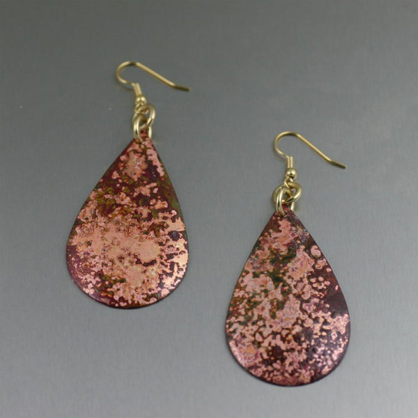 Red Patinated Tear Drop Earrings