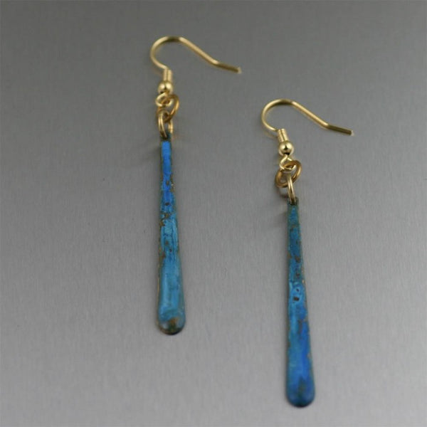 Small Blue Patinated Copper Tear Drop Earrings