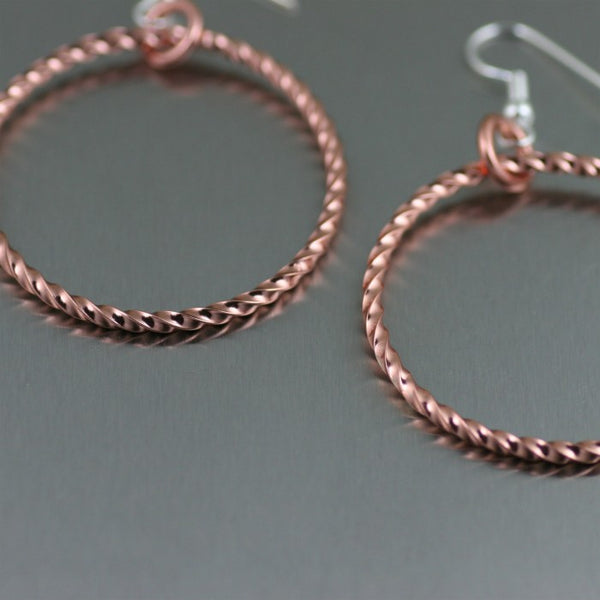 Twisted Copper Cable Hoop Earrings -Detail