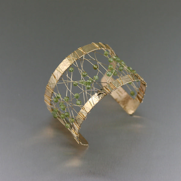 Wire Wrapped Nu Gold Bass Cuff with Peridot