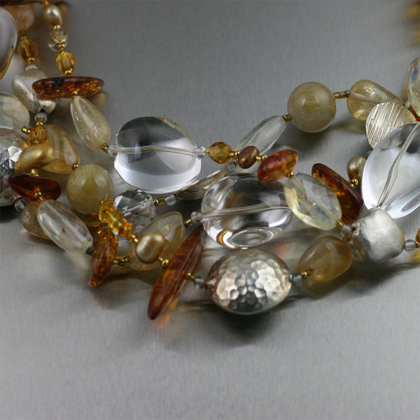 Amber Citrine Crystal Quartz Beaded Gemstone Necklace - Closeup