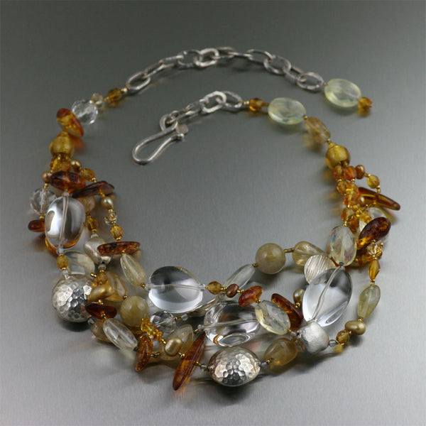 Amber Clear Quartz Citrine Necklace by John S Brana Handmade Designer Jewelry