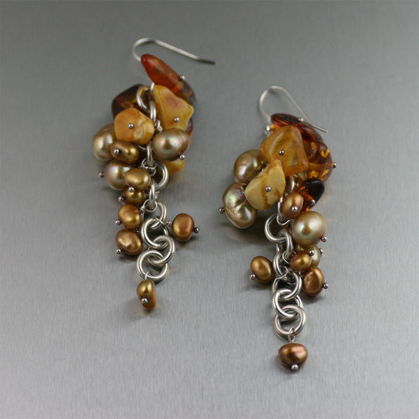 Amber Sterling Silver Chain Maille Earrings