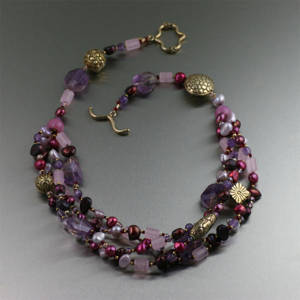 Amethyst Rose Quartz Beaded Gemstone Necklace