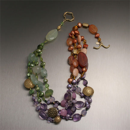 Tropical Garden Necklace - Amethyst, Jade, Freshwater Pearls, Amber