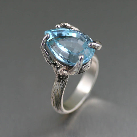 13 carat Pear Cut Blue Topaz Sterling Silver Cocktail Ring