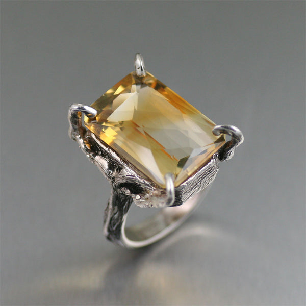 21.5 ct Checkboard Cut Citrine Sterling Silver Cocktail Ring