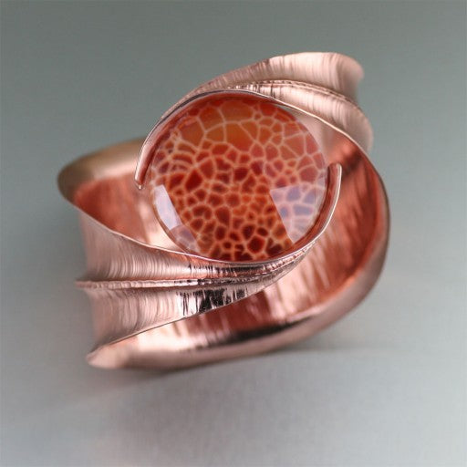 Fold Formed Brazilian Fire Agate Copper Bangle