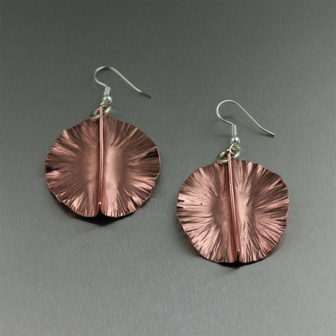 Copper Fold Formed Lily Pad Earrings