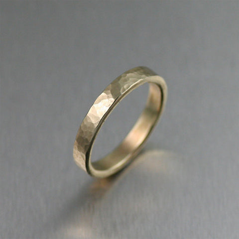 14K Hammered Gold Engagement Band Ring