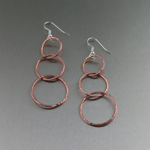 Hammered Copper Dangle Handmade Earrings