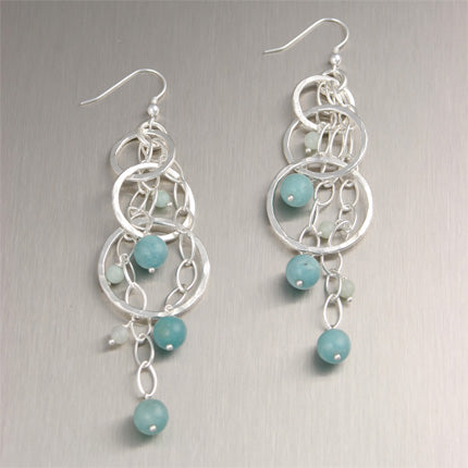 Amazonite Hammered Silver Earrings