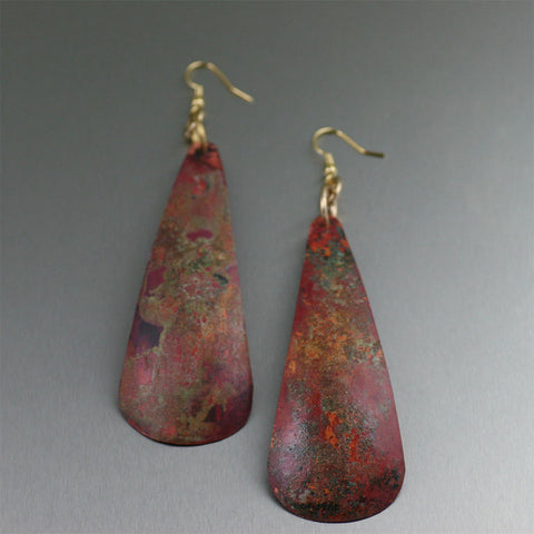 Red Patinated Copper Drop Earrings