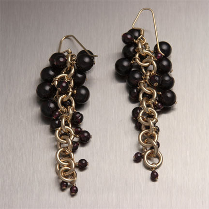 Handmade Garnet 14K Gold Filled Chainmail Earrings