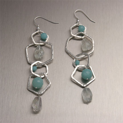 Hammered Fine Silver Earrings with Aquamarine