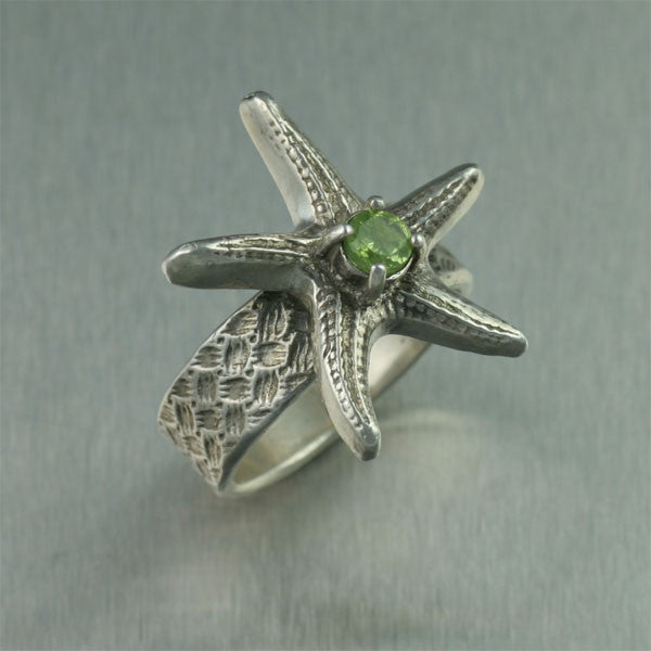 Sterling Silver Starfish Ring with Peridot