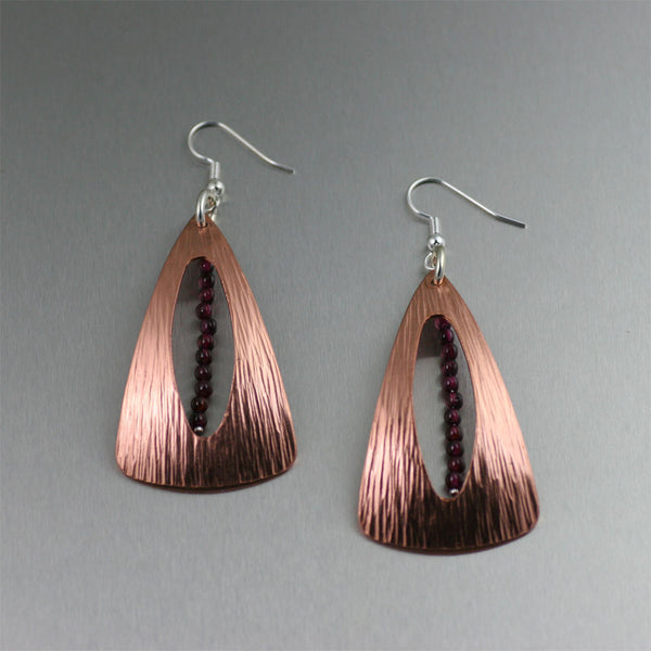 Chased Copper Earrings with Garnets