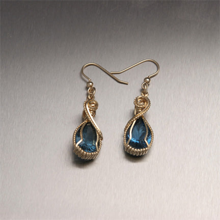 London Blue Topaz 14K Gold Wire Wrapped Gemstone Earrings