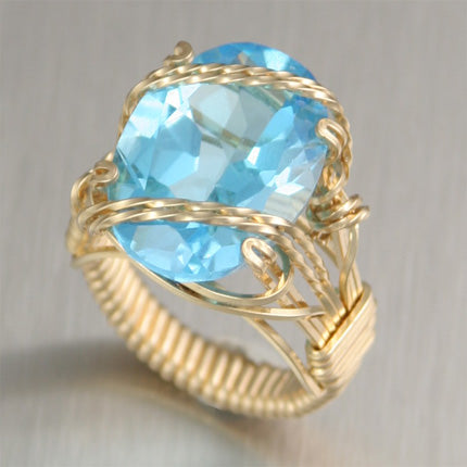 14K Gold Wire Wrapped Swiss Blue Topaz Cocktail Ring