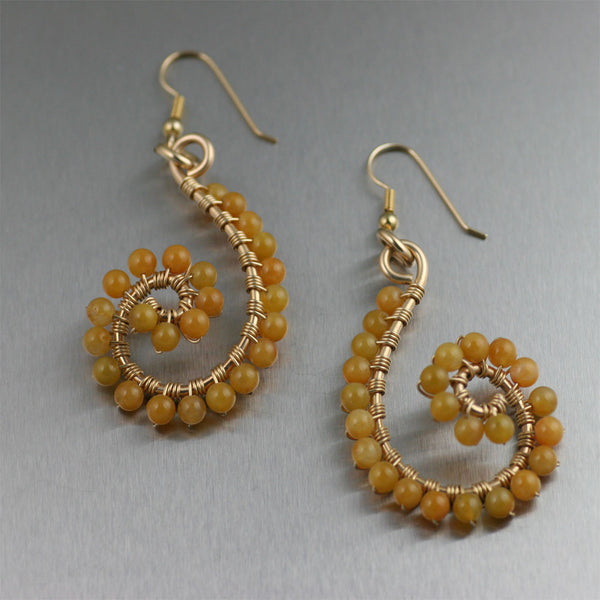 Yellow Jade Wire Wrapped 14K Gold-filled Earrings