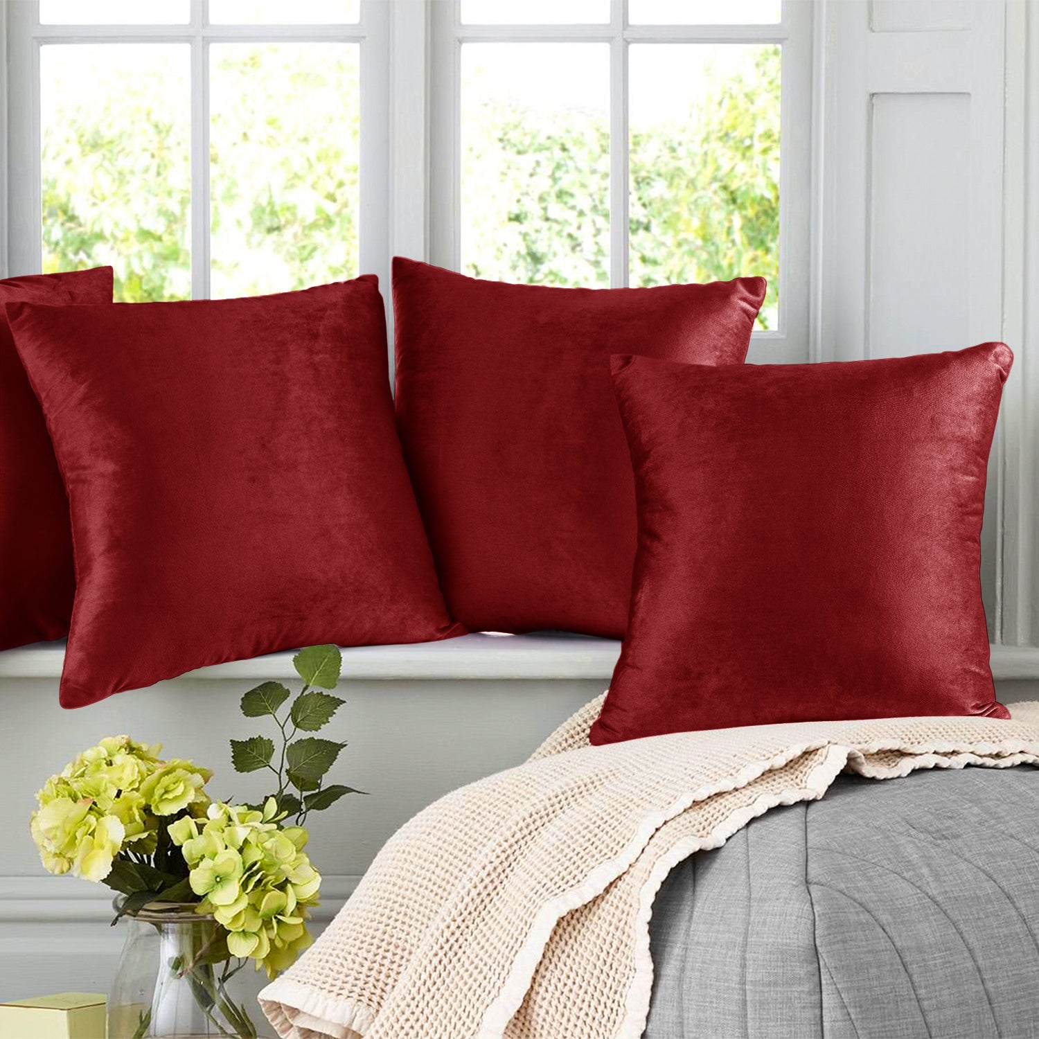 Nestl Bedding Throw Pillow Covers, Cozy Velvet Decorative Outdoor Pillow Covers 24x24 & 26x26 Inches, Soft Solid Cushion Covers for Sofa, Bed and Car, Set of 2