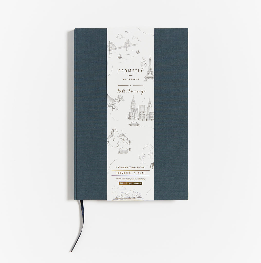 Promptly Journals Travel Journal in Deep Blue