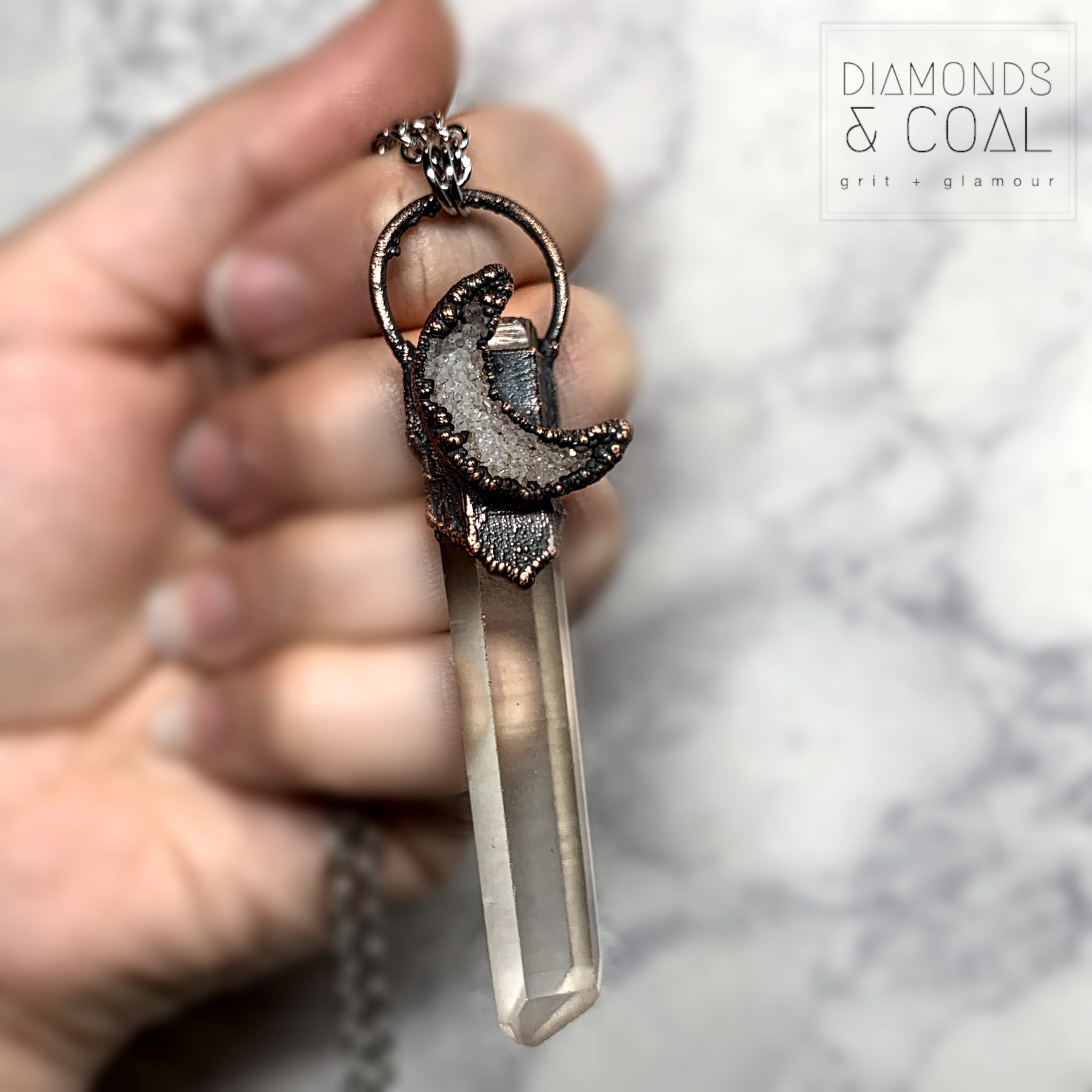 Electroformed Angel Aura Moon Quartz Point Necklace #1