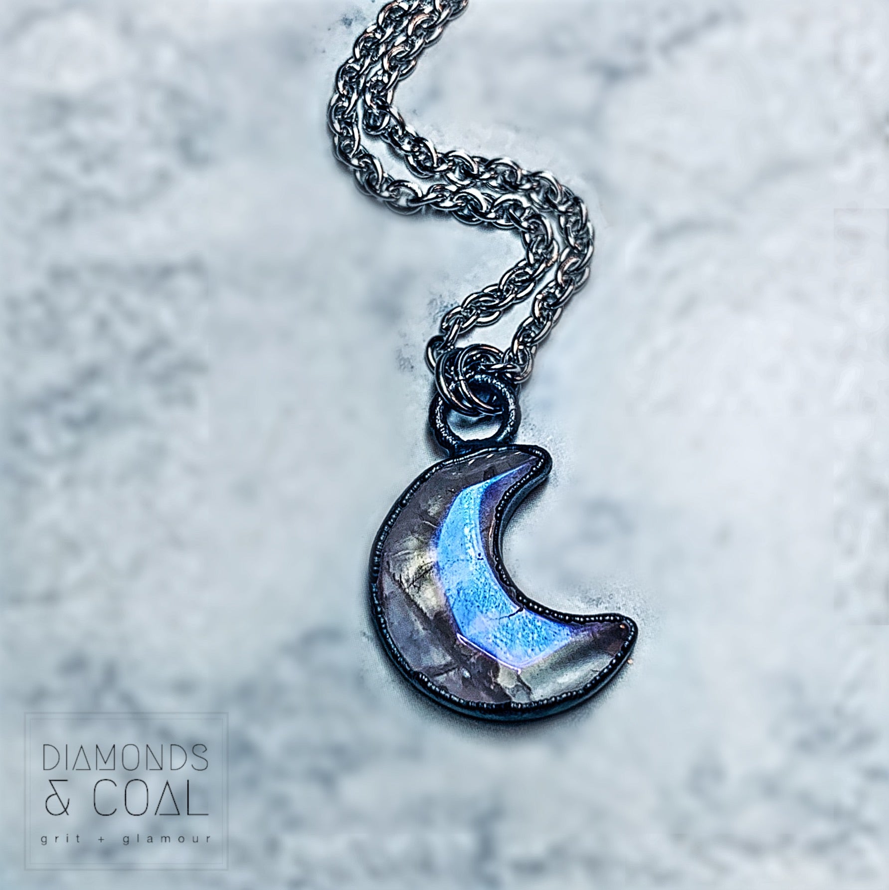 Electroformed Beveled Angel Aura Quartz Moon Necklace