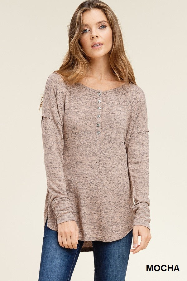 Heather Mocha Front Buttons Top