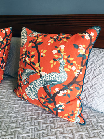 Persimmon Pillows - Peacock Pillows - Floral Pillows in Teal - Orange and Teal