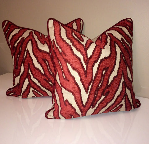 Robert Allen Smooth Move Pillows -Luxury Pillow -Designer Pillow Cover -Zebra Pillow Cover -Red Throw Pillow