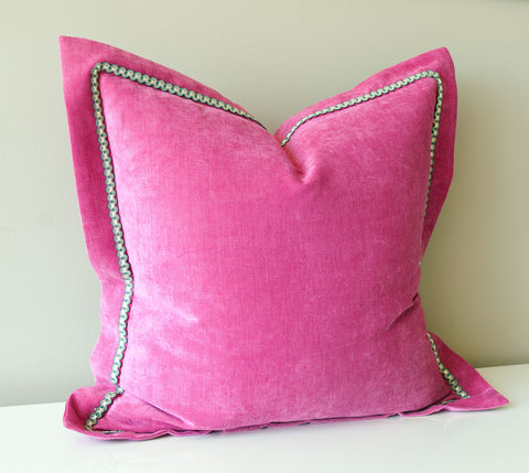 Pink Pillows - Velvet Throw Pillows - Pink Velvet Pillows - Flange Throw Pillows - Pillows with Trim