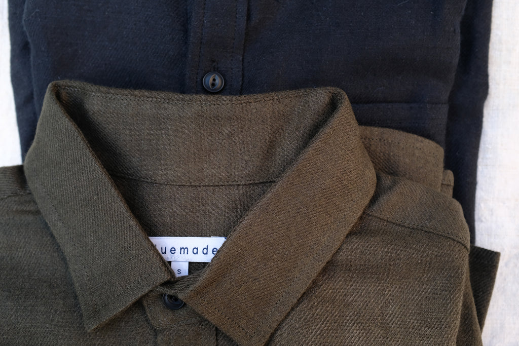 Blluemade AW18 linen wool shirt in moss green