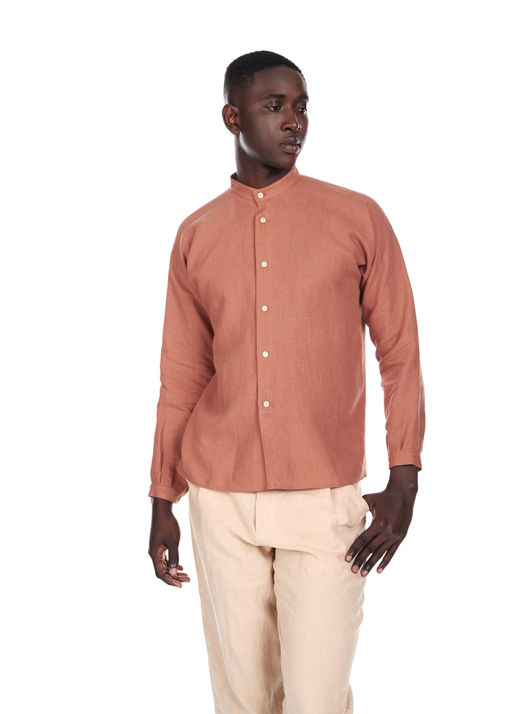 blluemade monk shirt linen terracotta belgian linen inspiration