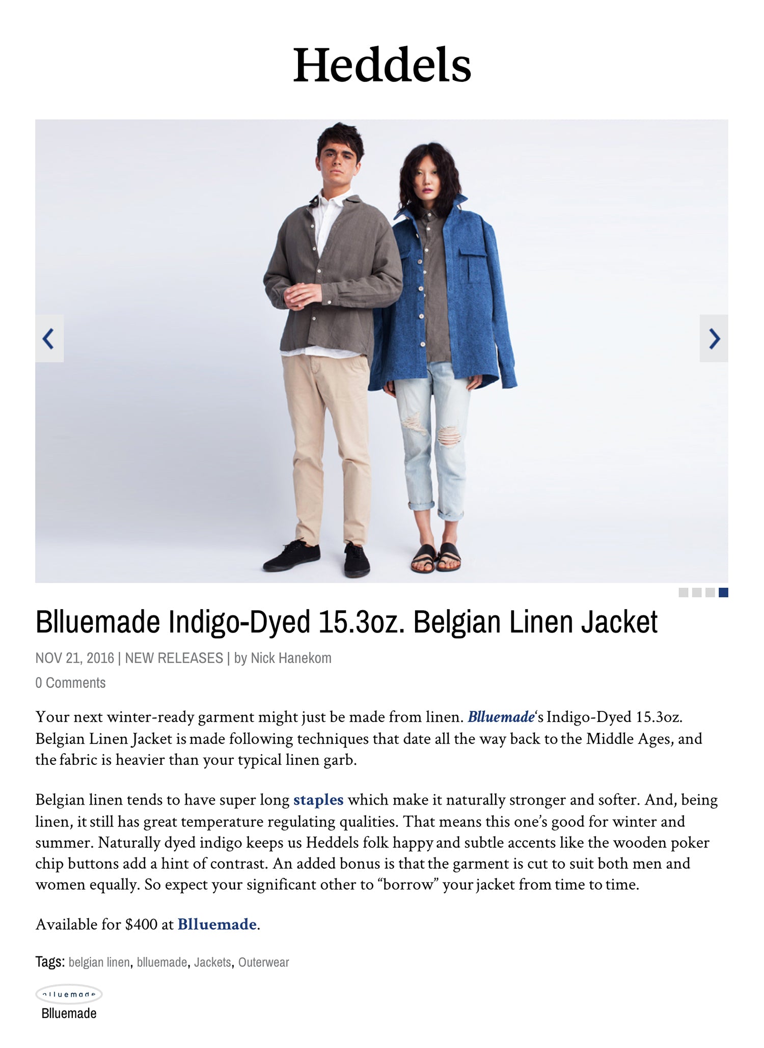 Heddels Article Blluemade Indigo-Dyed Belgian Linen Jacket