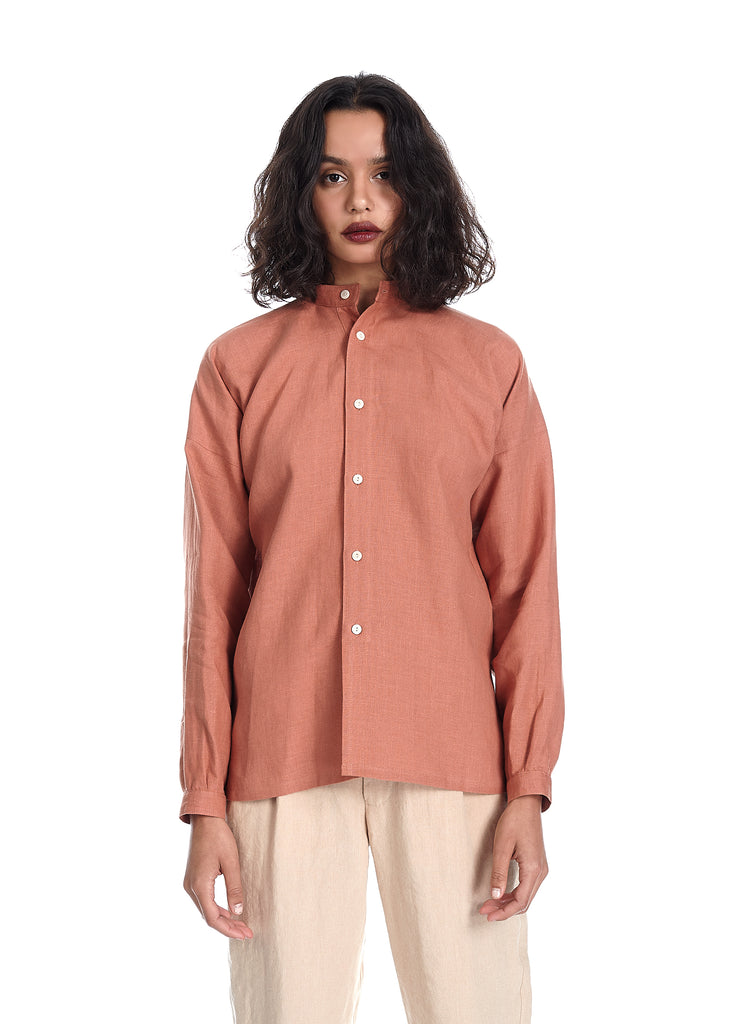 monk shirt blluemade linen terracotta rust