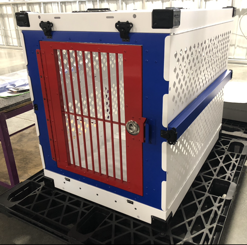 custom red white and blue collapsible impact dog crate