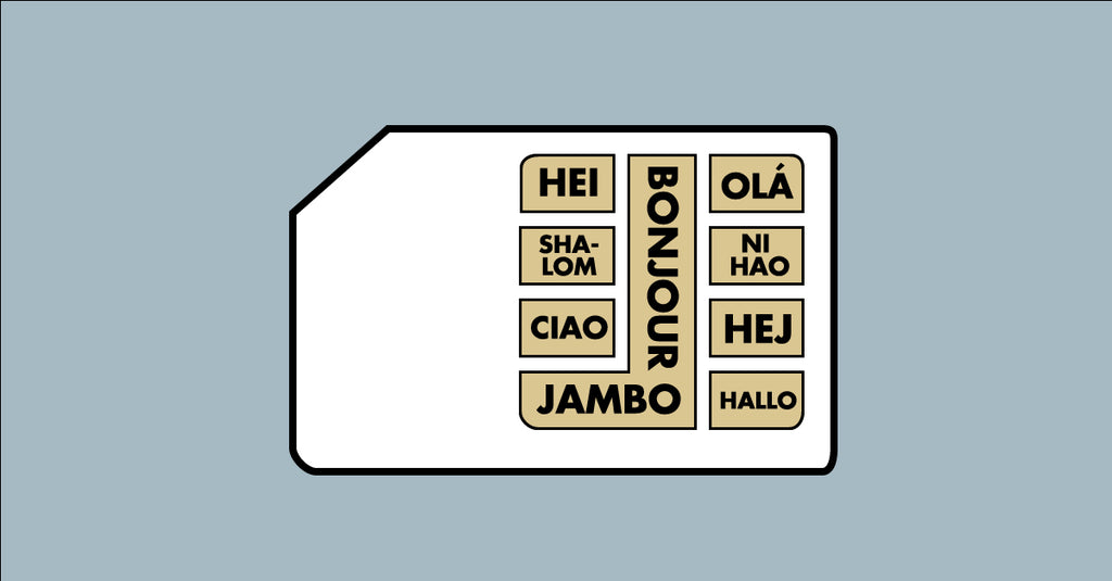 A sim card with numerous ways of saying "Hello" in different languages.