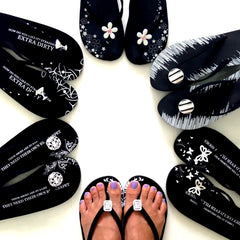 All Black Flip Flops in a circle