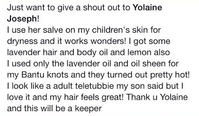 "I use her salve on my children's skin for dryness and it works wonders!"