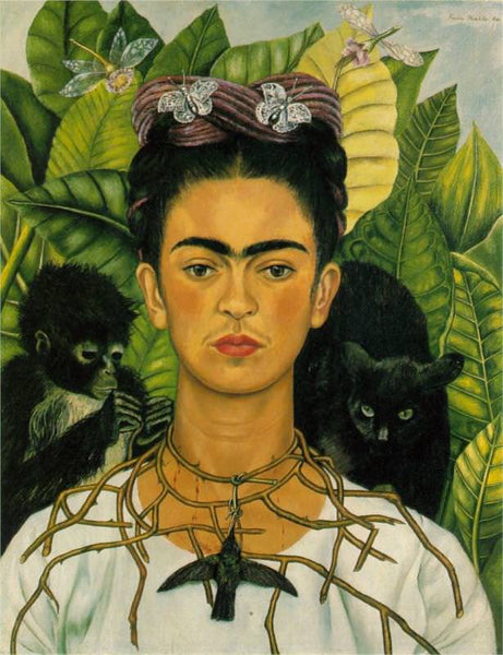 Self-Portrait with Thorn Necklace and Hummingbird Frida Kahlo 1940. 