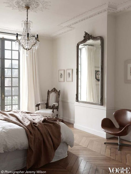 Paris apartment bedroom large antique gilded mirror
