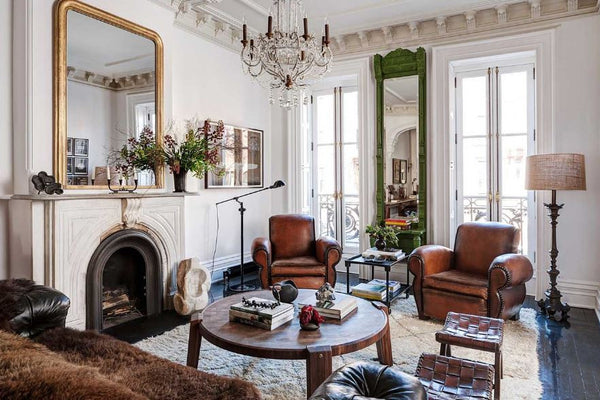 Louis Philippe mirror French vintage leather club chairs Paris apartment