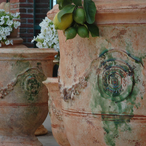 Anduze urns antique finish